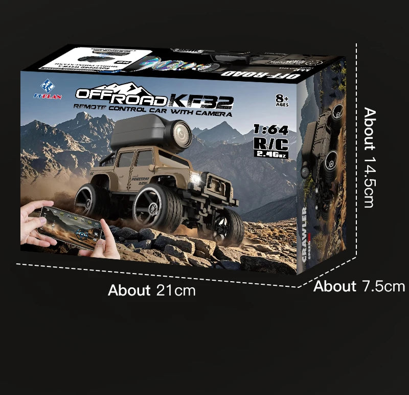 KF32 1:64 Mini RC Climbing Car with LED Lights & HD Camera – Alloy Remote Control Toy