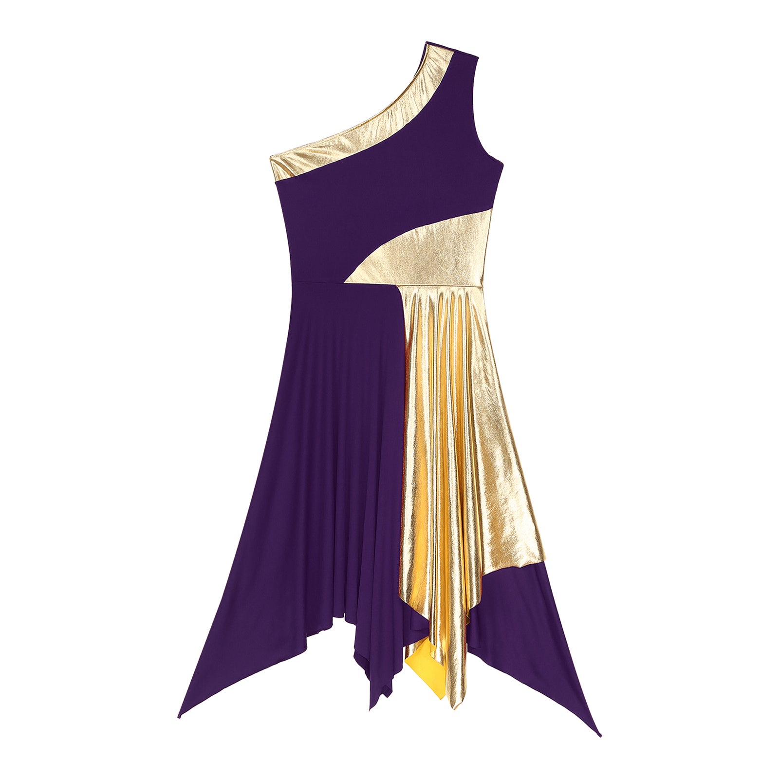 One Shoulder Irregular Hem Dance Performance Dress — Lyrical Worship Dancewear Costume