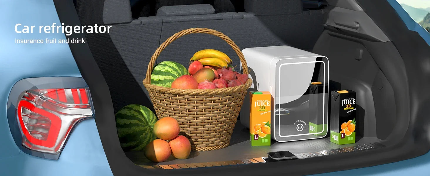 Skincare Fridge with Dimmable LED Light Mirror — 4L Makeup Mini Fridge for Bedroom & Car