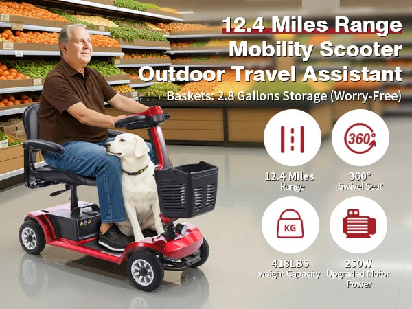 Foldable 4-Wheel Mobility Scooter – 250W, 12Ah Lithium Battery