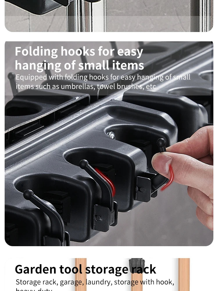 Wall Mounted Mop & Broom Holder — 3/4/5 Position Multi-Functional Storage Rack