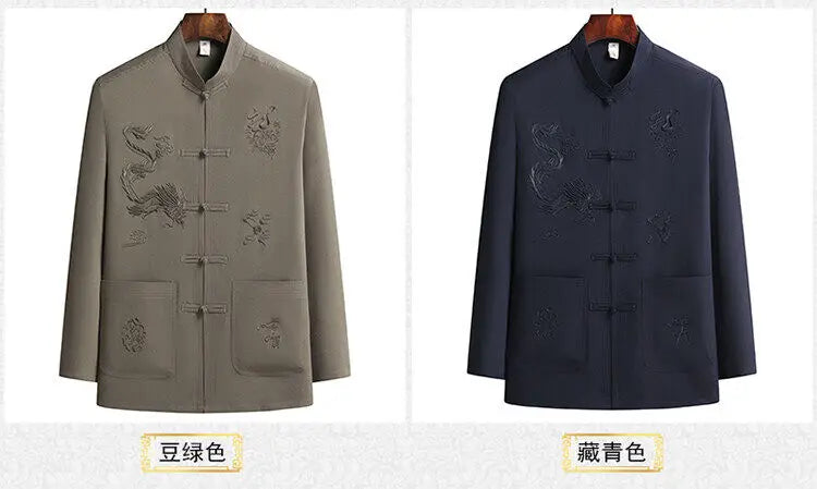 Men's Chinese Style Long Sleeve Shirt & Elastic Waist Pants Casual Set