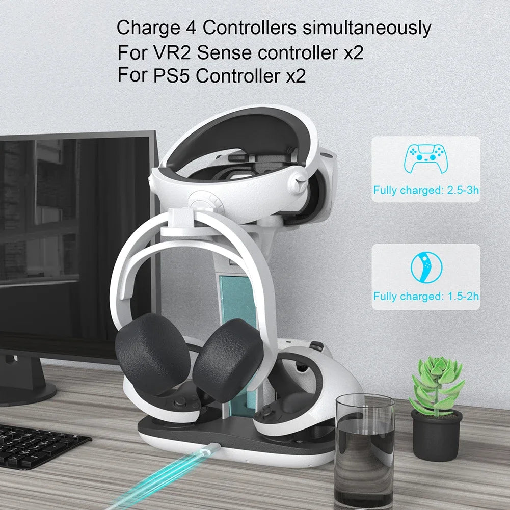 PS5 & PSVR2 Charging Dock – Controller Charger Station with LED Indicator & Headset Stand
