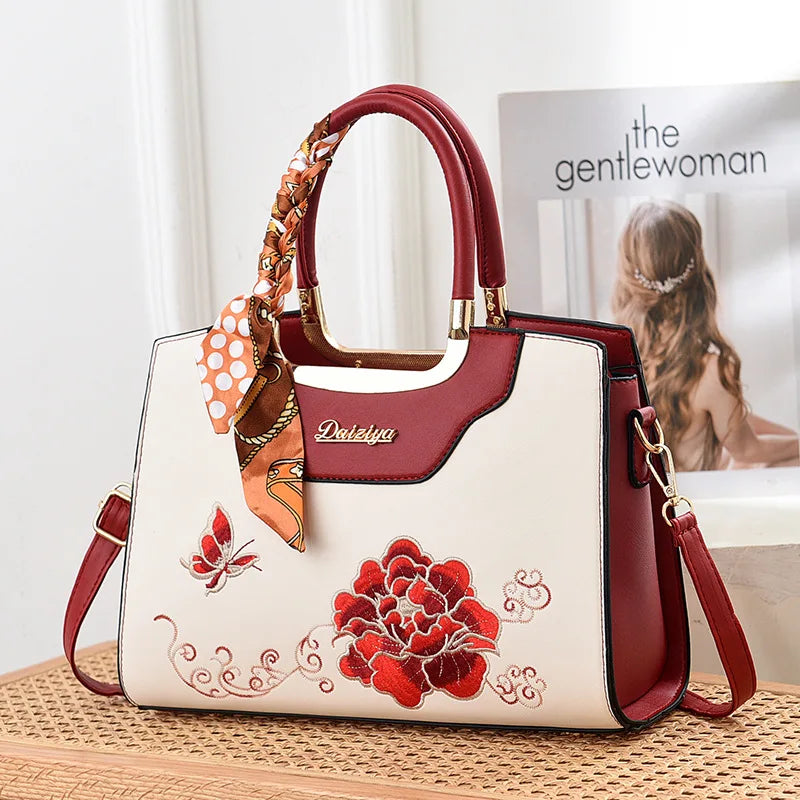 Luxury Embroidered Floral Soft PU Leather Crossbody Shoulder Bag – Casual Designer Handbag for Women