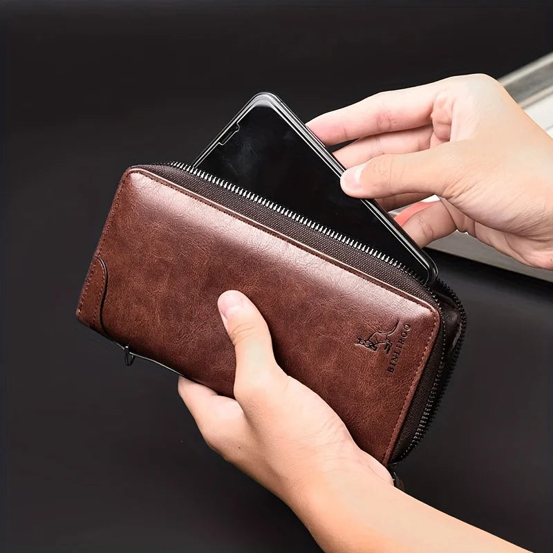 RFID Blocking Long Zipper Wallet – PU Leather Business Clutch Card Holder for Men