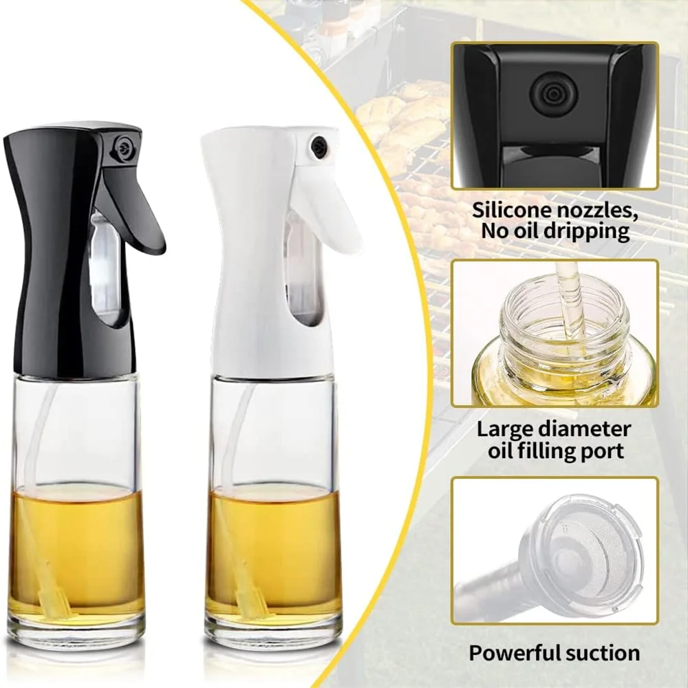 Spray Less. Cook Better. — Reusable Oil Mist Spray Bottle | Food Grade, Olive Oil & Vinegar Dispenser, 200/300/500ml, Black & White