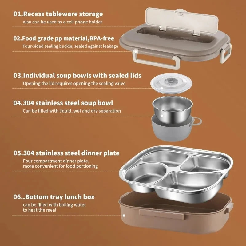 304 Stainless Steel Compartment Lunch Box – 1L to 2L