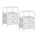 Bedside Table set of 2, Side Table with 2 Storage Drawers, Open Compartment, Coffee Table, Bedside Table Bedroom, White