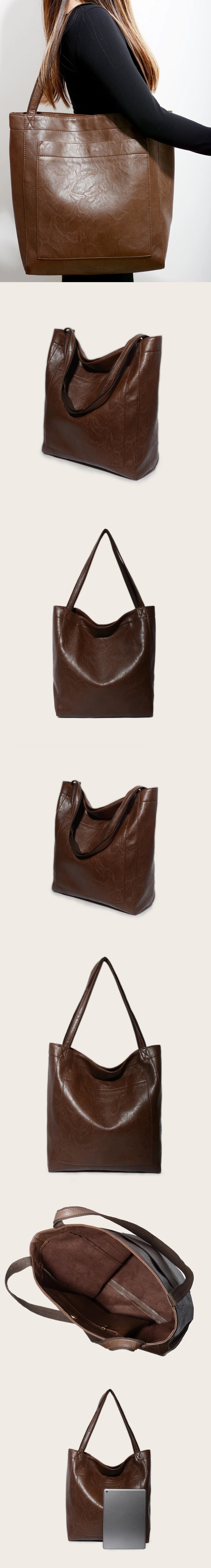 SNOWJENNY Retro Waxed PU Large Tote Bag – Commuter Shoulder Handbag with Pockets for Women