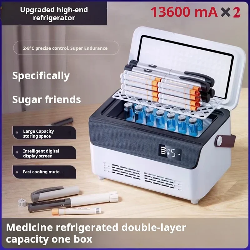 Insulin Cooler Mini Medical Fridge — 13600mAH×2 Portable Refrigerator with Smart Temperature Control & LCD Display for Travel