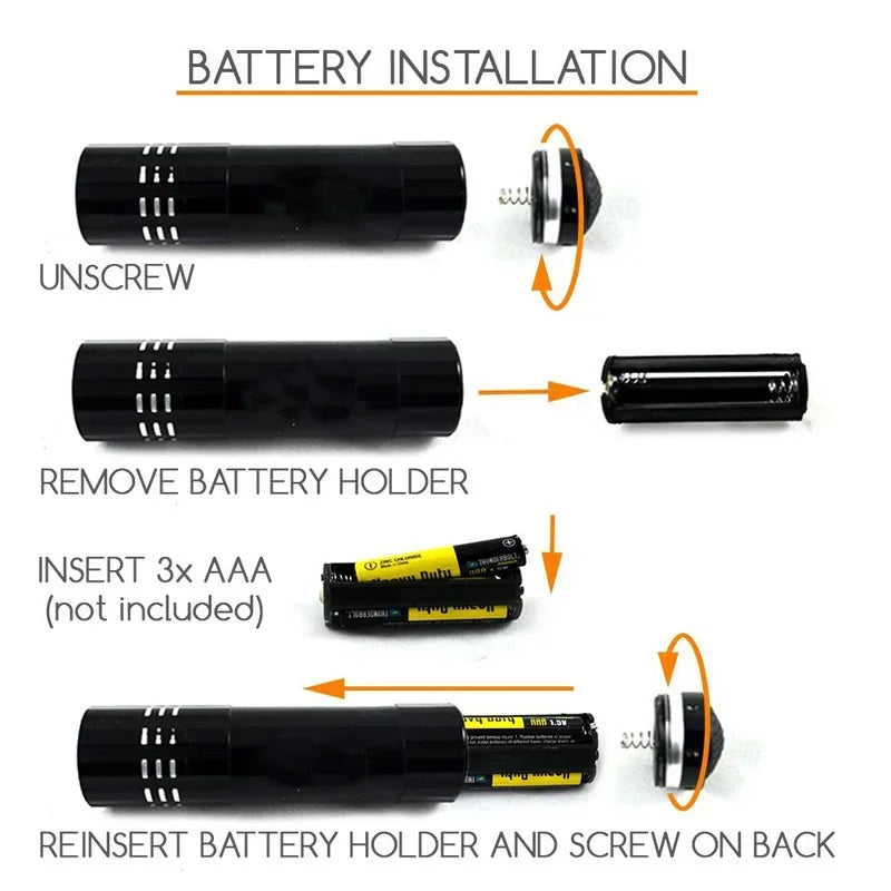UV Blacklight Flashlight | 9/12 LED 395nm, Pet Urine & Stain Detector, Waterproof Aluminum, Batteries Not Included