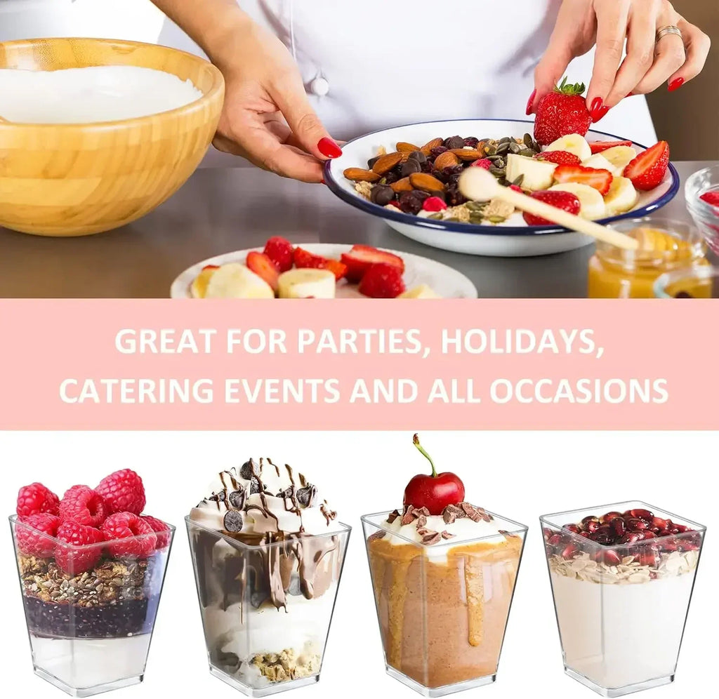 Clear Square Dessert Cups with Spoons