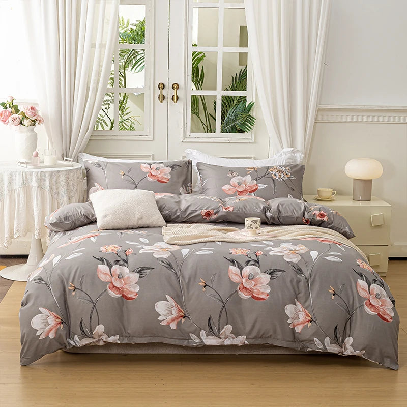 Leaf Floral Print Duvet Cover Set – Soft 3-Piece Bedding with 2 Pillowcases, 2 Colors & 11 Sizes