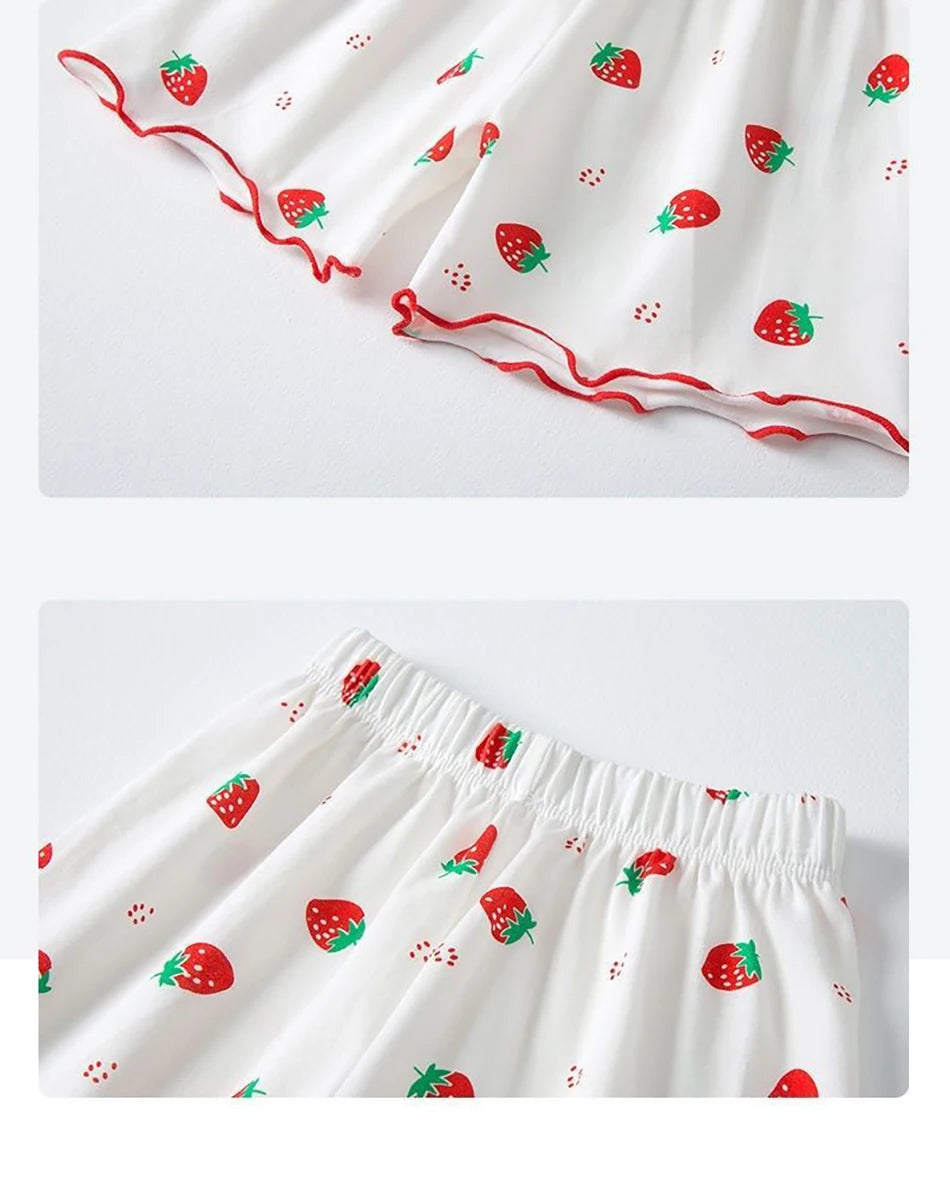 Baby Girl Strawberry Pajamas Set | Short Sleeve 2-Piece Toddler Summer Sleepwear