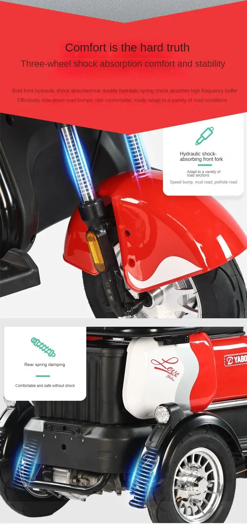 3-Wheel Electric Mobility Scooter for Adults, Long-Range Tricycle