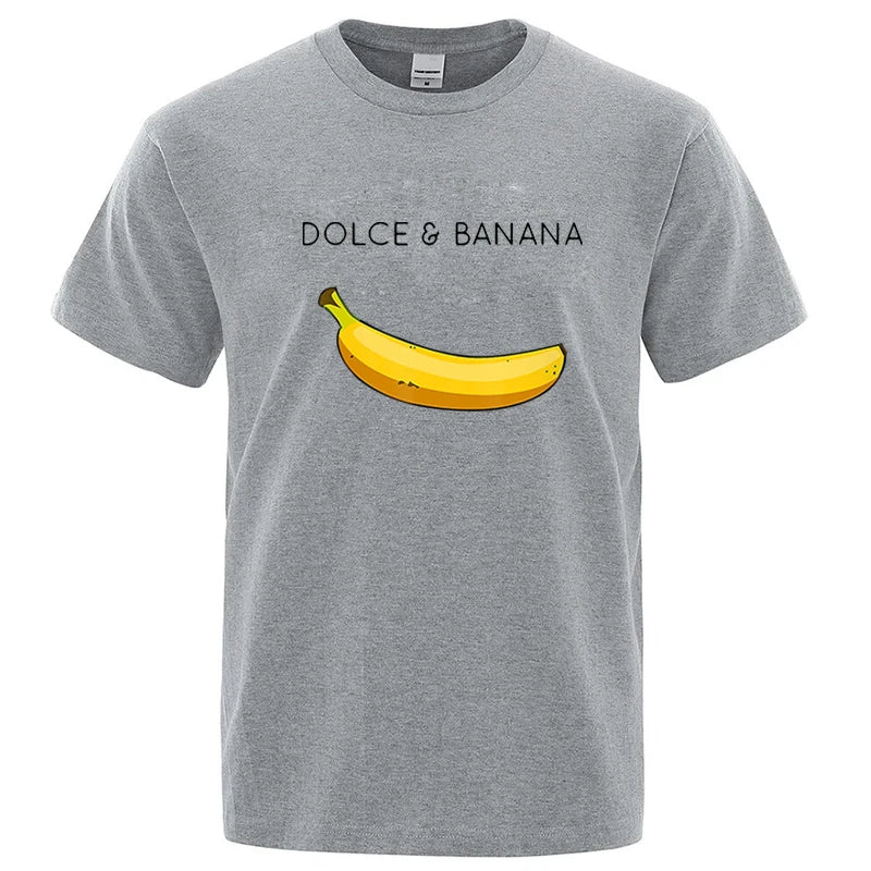 Men's Funny Banana Print T-Shirt — Loose Casual Cotton Blend Short Sleeve Tee