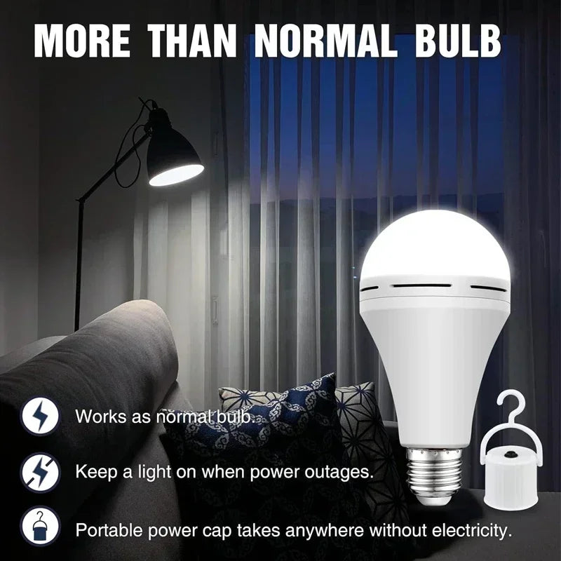 Rechargeable LED Emergency Bulb – 7W to 15W Portable Hanging Camping Lamp for Tent, Home & Power Outages