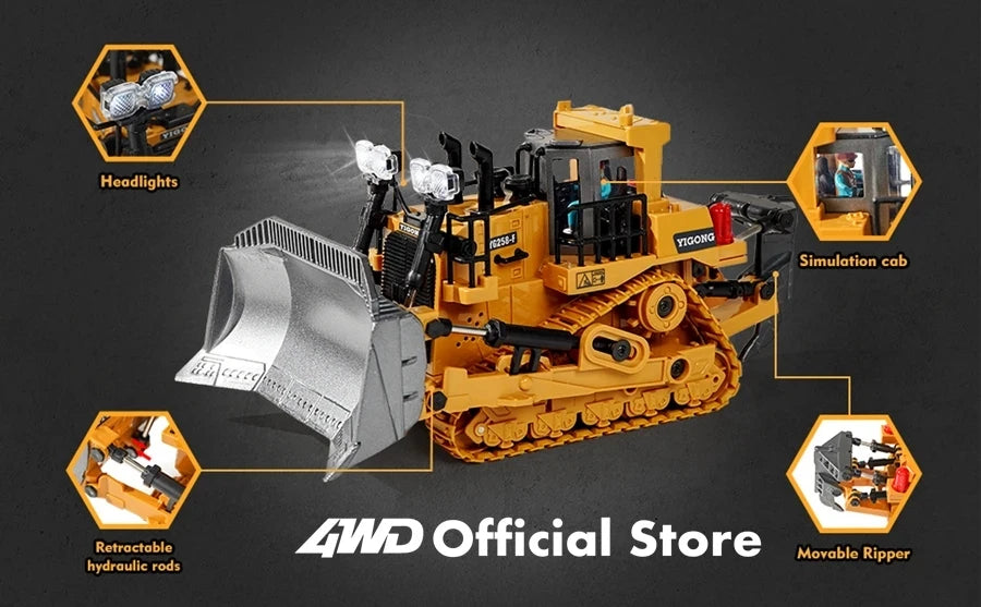 4WD RC Construction Truck with Light & Sound – Remote Control Excavator, Dump Truck & Bulldozer