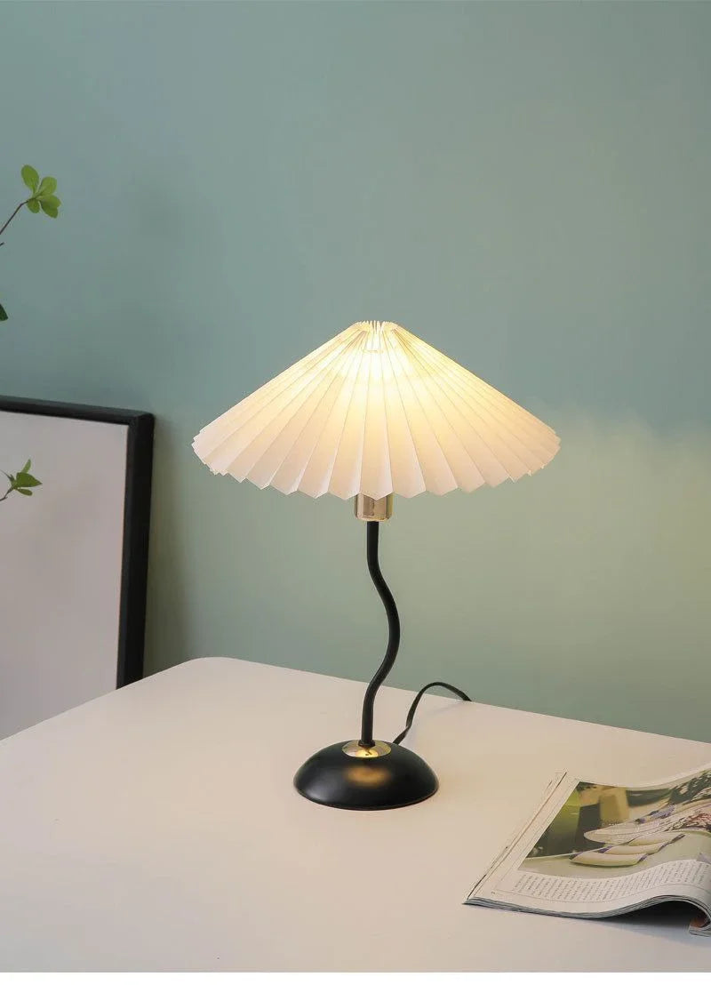 Retro LED Table Lamp – White Shade & Black Base