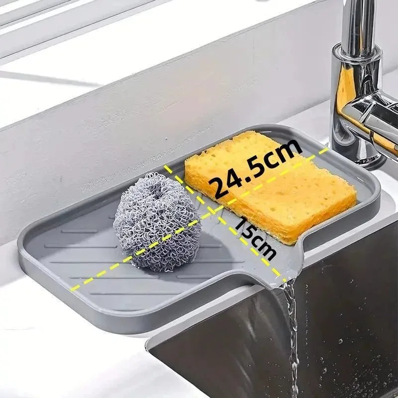 Tidy Sink. Dry Counter. — Silicone Faucet Mat & Sink Tray | Soap Dish, Sponge Drain Pad, Splash Mat, Countertop Storage, M & L Sizes