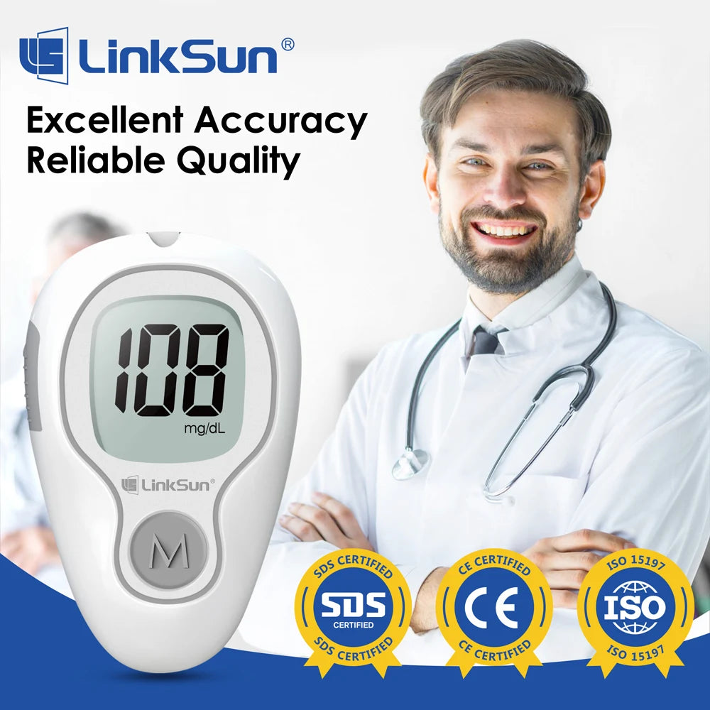 Linksun Blood Glucose Meter G-425-3 Kit – No-Code Glucometer with Test Strips & Lancets