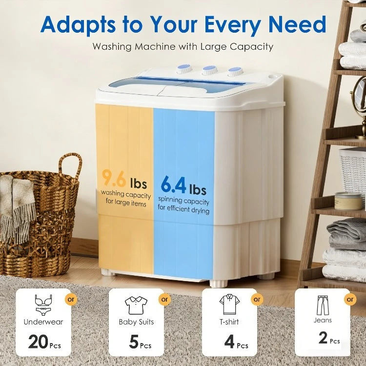 Portable Twin Tub Washing Machine & Spin Dryer — 16 lbs Compact Laundry Washer for Apartment, Dorm, RV & Camping