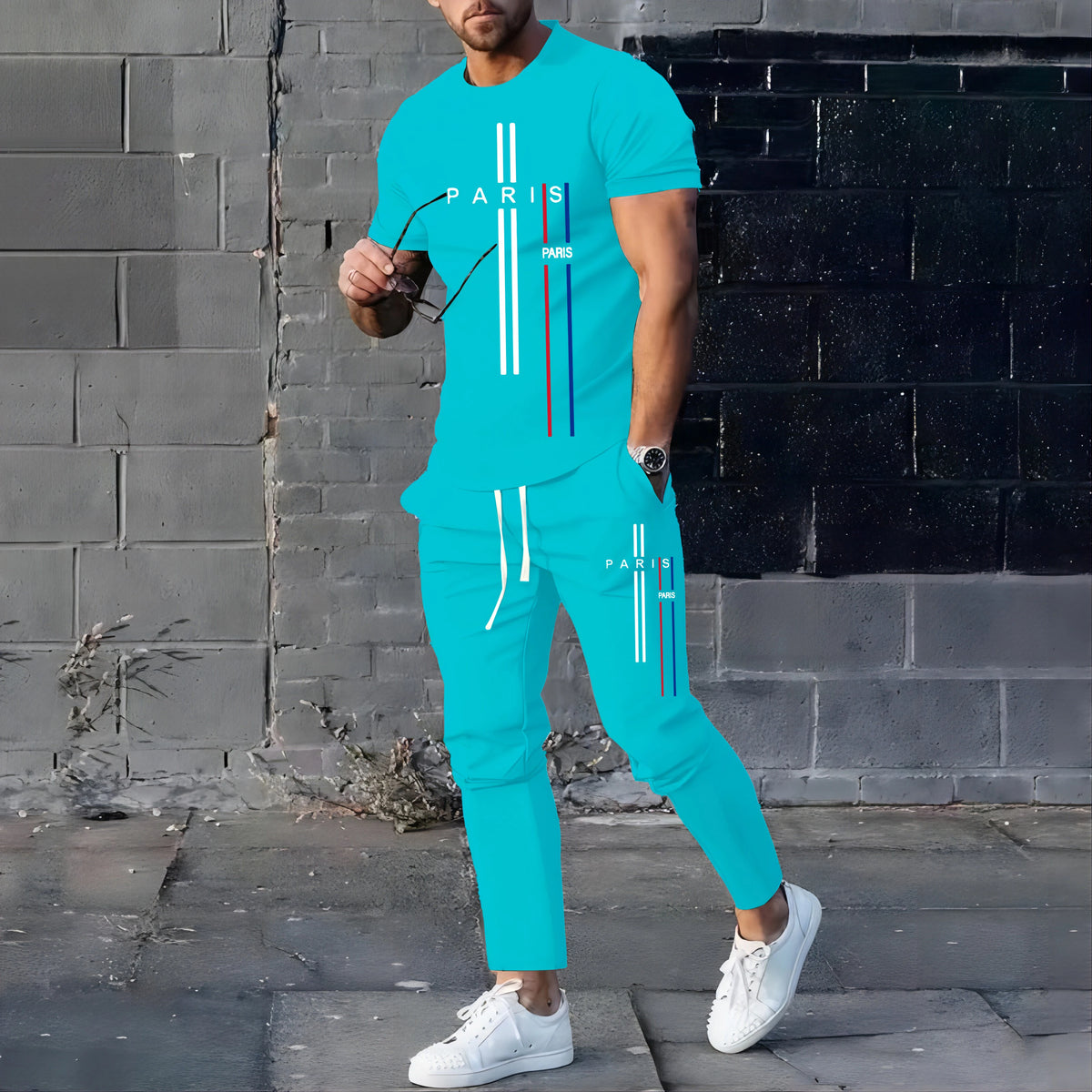 Men's Football Sport T-Shirt & Pants Set – Casual Short Sleeve Jogging Fitness Suit