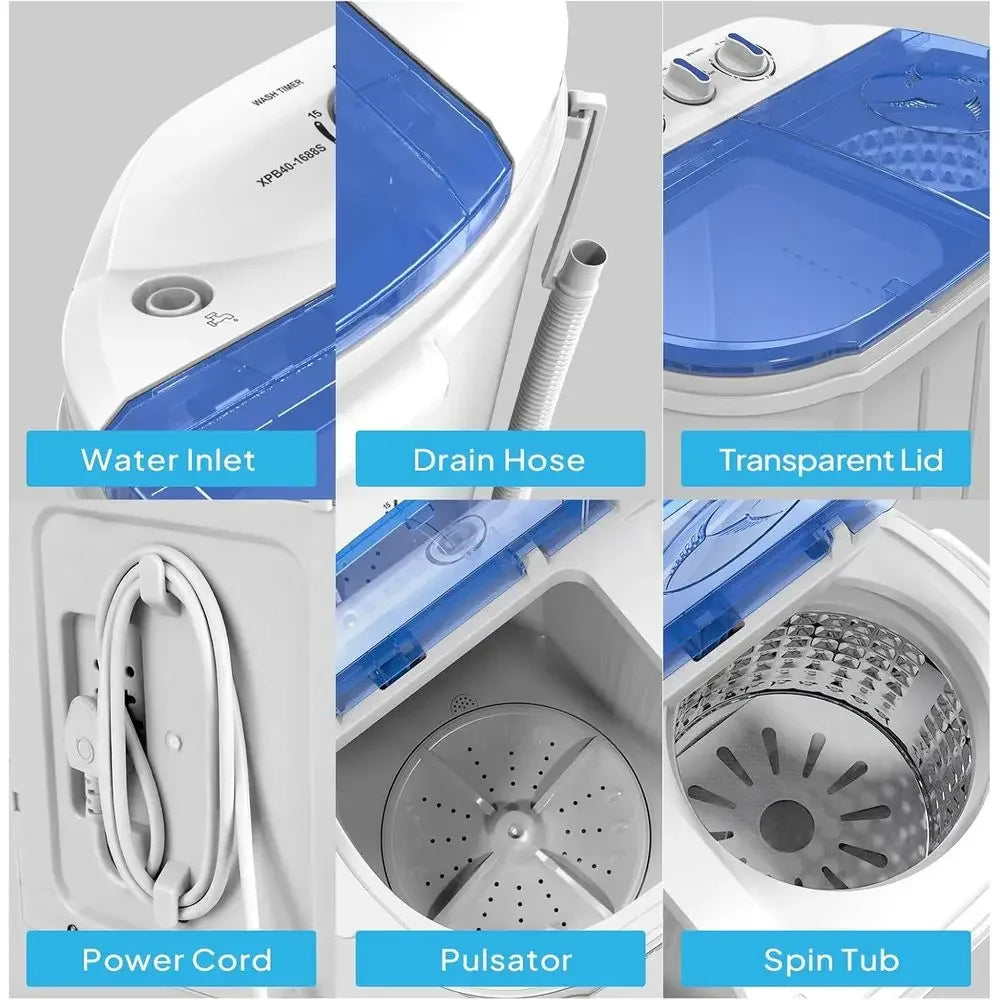 11 LBS Portable Washing Machine — Electric Washer & Dryer Combo with 7 lb Washer, 4 lb Spinner & Gravity Draining for Home & RV