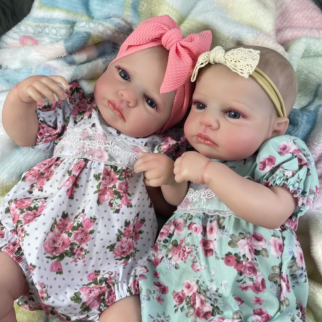 MRB 50CM Lifelike Reborn Baby Doll | Vinyl Newborn Twins Girl with 3D Skin & Visible Veins