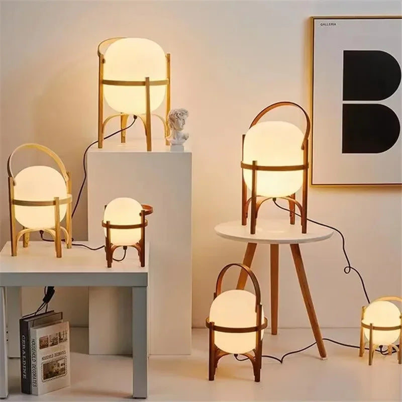 Wood Frame Globe Lamp – Sculptural Accent Light