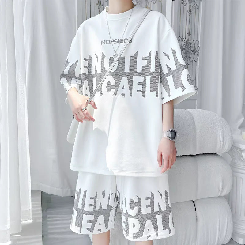 Men's Korean High Street T-Shirt & Shorts Tracksuit – Trendy 2-Piece Designer Set (S–6XL)
