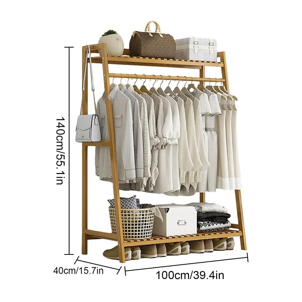 Floor Garment Rack with Multi-Layer Shelves — Freestanding Clothes Organizer
