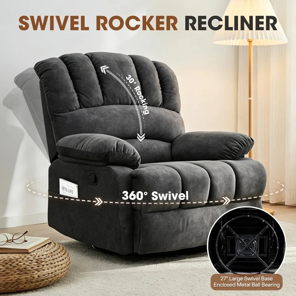 Oversized Swivel Rocker Recliner with 33.5-Inch Seat