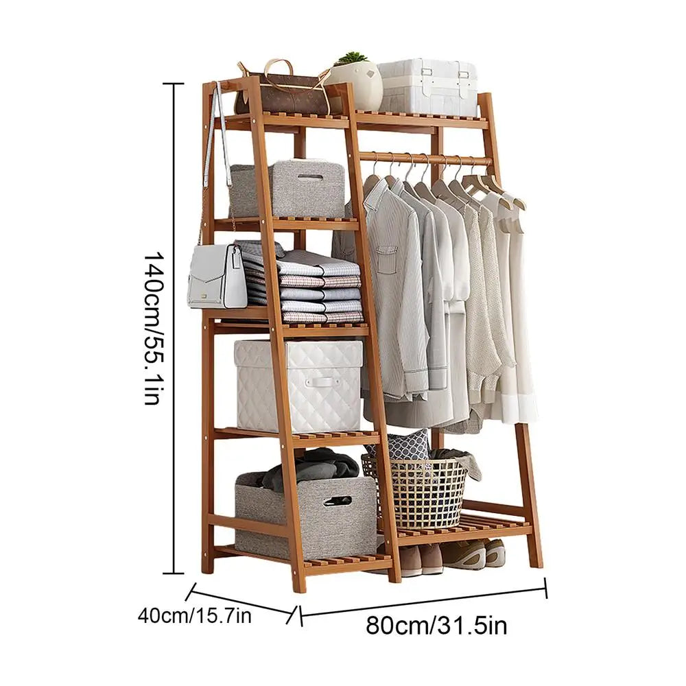 Floor Garment Rack with Multi-Layer Shelves — Freestanding Clothes Organizer