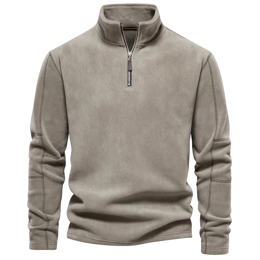 Men's Zip Neck Fleece Pullover Sweatshirt — Quarter-Zip Warm Layering Top