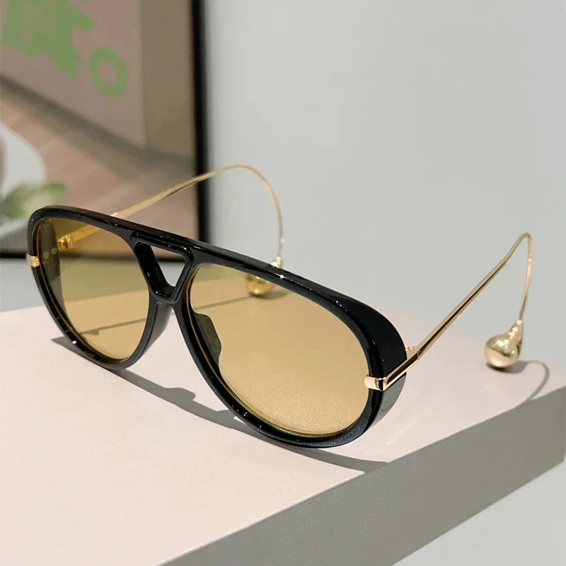 GM LUMIAS Oversized Pilot Sunglasses | Double Bridge Gradient Luxury Designer Shades for Women