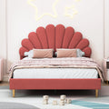 Elegant Upholstered Double Bed Frame – Flower-Shaped Headboard, Velvet Cover, 140x200cm, No Mattress