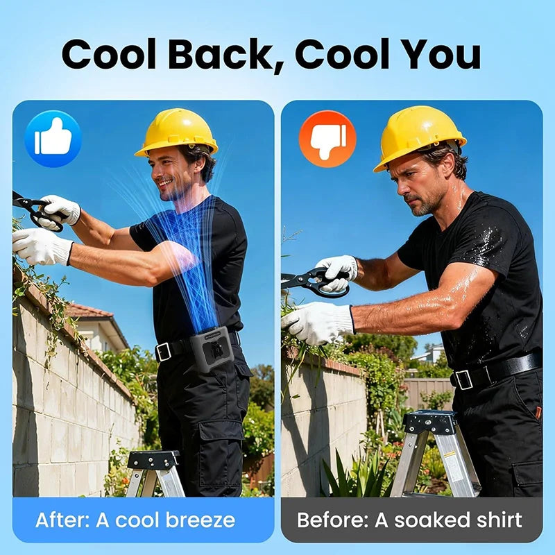 20000mAh Hands-Free Waist Fan – 5-in-1 with Power Bank, Flashlight & 5 Speeds for Outdoor Use