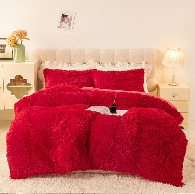 Plush Faux Fur Duvet Cover Set – Luxurious 3-Piece Bedding, 16 Colors & 10 Sizes