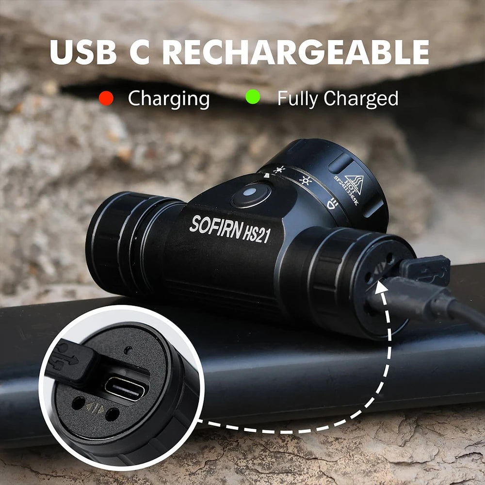 Sofirn HS21 2000 Lumen Rechargeable Headlamp — USB-C, Infrared Switch, Spotlight + Floodlight + Red Light