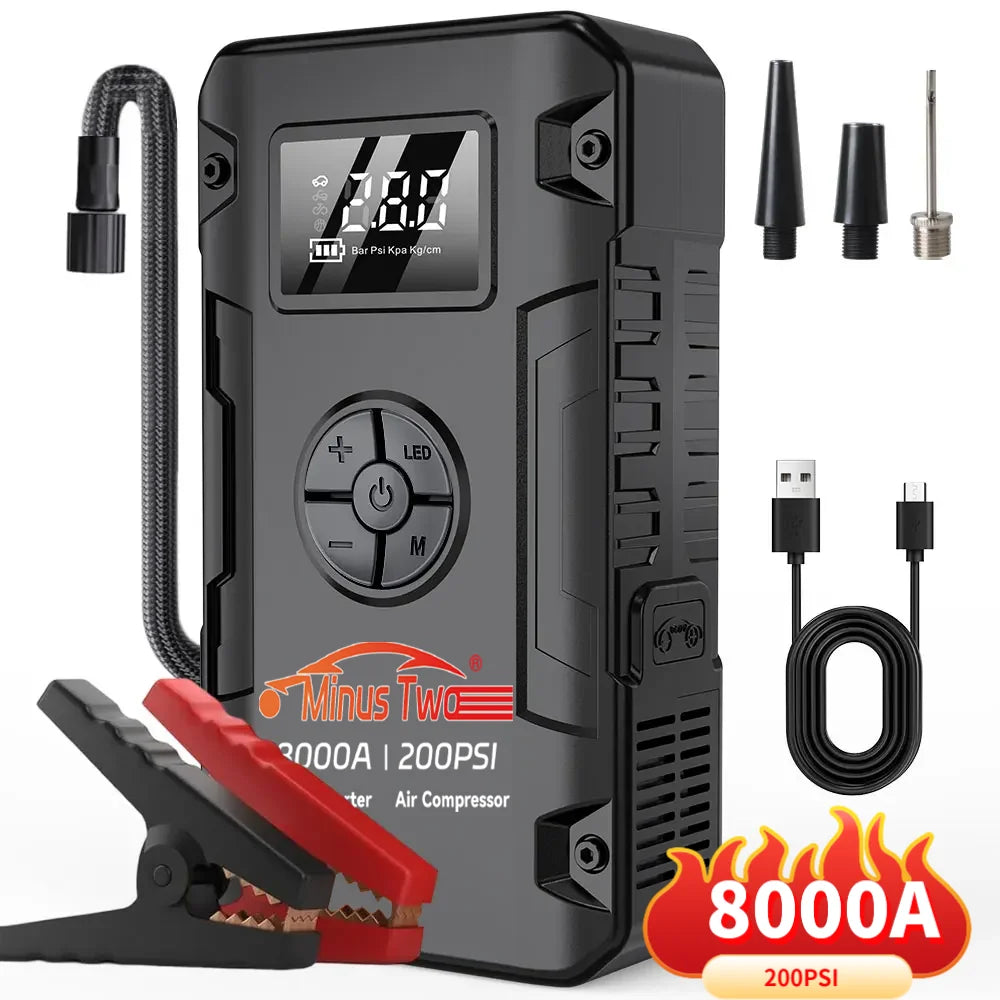 8000A Peak Car Jump Starter – All-in-One Power Bank, LED Flashlight & Emergency Booster for SUV & Truck