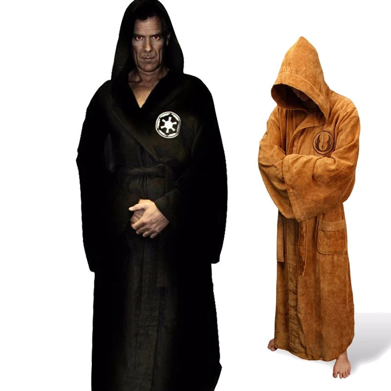 Men's Hooded Thick Flannel Robe | Star Print Winter Bathrobe Homewear