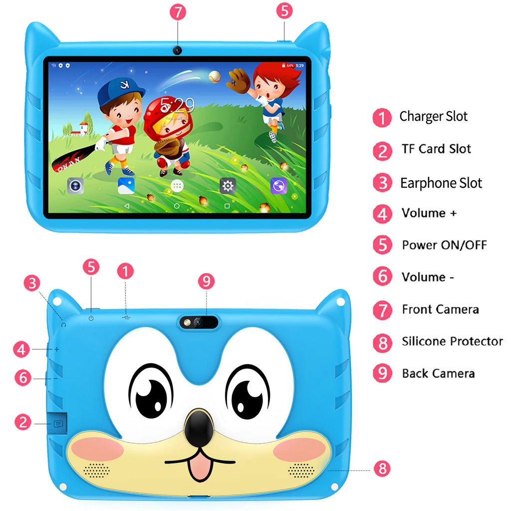 BDF 7" Kids Tablet – 4GB RAM, 64GB, Android 13, 5G Wi-Fi, Dual Camera