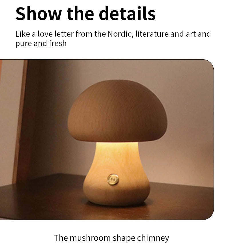 INS LED Night Light With Touch Switch Wooden Cute Mushroom Bedside Table Lamp For Bedroom Childrens Room Sleeping Night Lamps