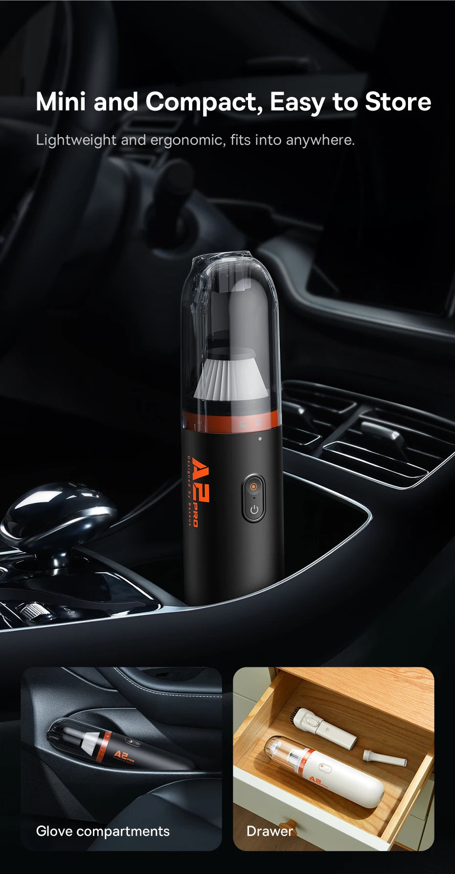 Baseus Mini Handheld Car Vacuum – 6000Pa Powerful Suction, Blow & Vacuum 2-in-1 for Car, Home & Office