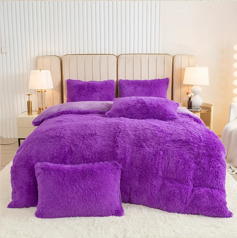 Plush Faux Fur Duvet Cover Set – Luxurious 3-Piece Bedding, 16 Colors & 10 Sizes