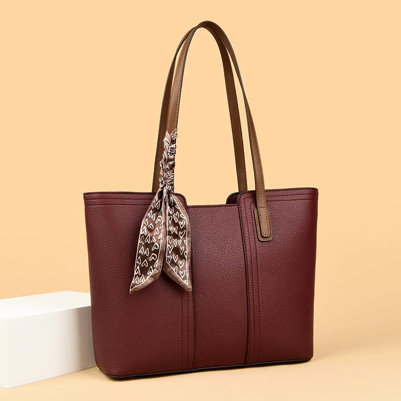 Genuine Cow Leather Large Shoulder Tote Bag – Rivet Sequin Designer Handbag for Women