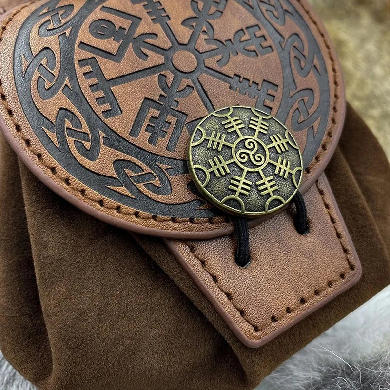 Steampunk Leather Fanny Pack – Medieval Punk Belt Bag & Drawstring Waist Pouch for Cosplay