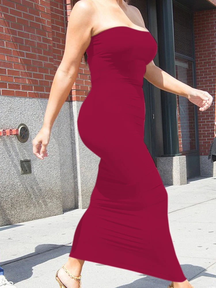 Women's Sexy Sleeveless Chest Wrap Long Beach Dress – Strapless Maxi Dress