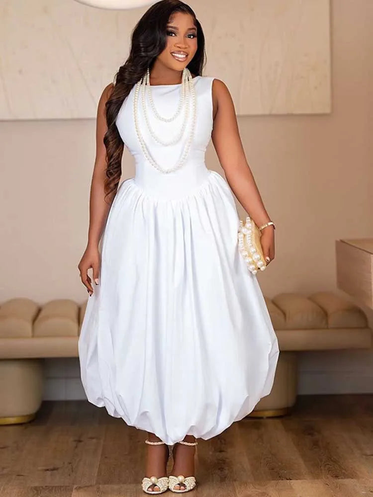 High Waist Corset Sleeveless Long Dress — Casual Fashion White Elegant Maxi Dress